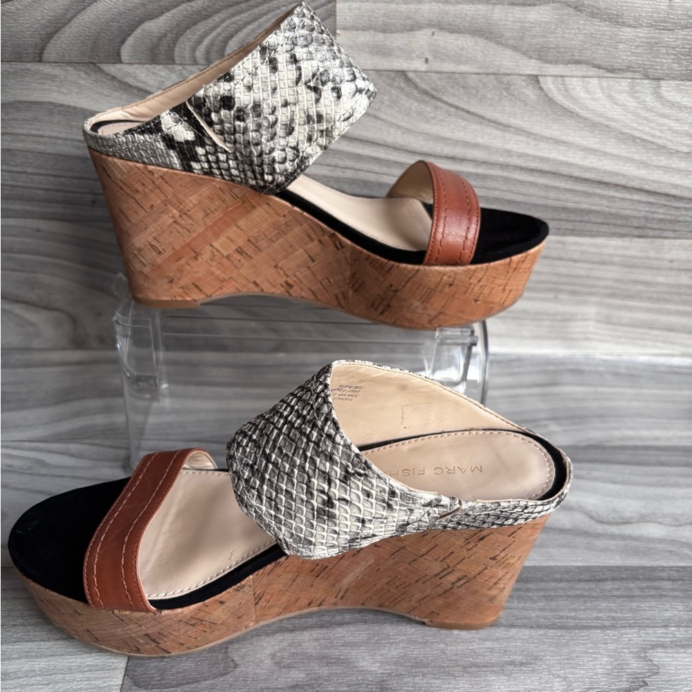 🟣Marc Fisher Gray and Brown Wedge Sandals
